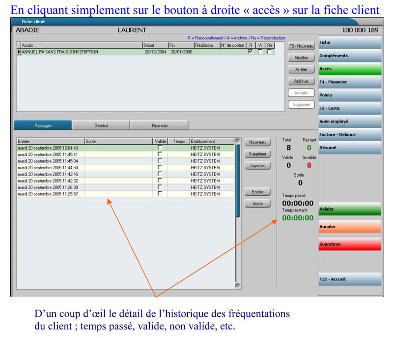 Liste des passages du client